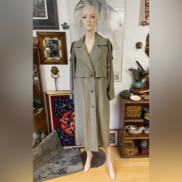 Vintage Grey-Green Shimmery Trench Coat - Picture 4 of 13